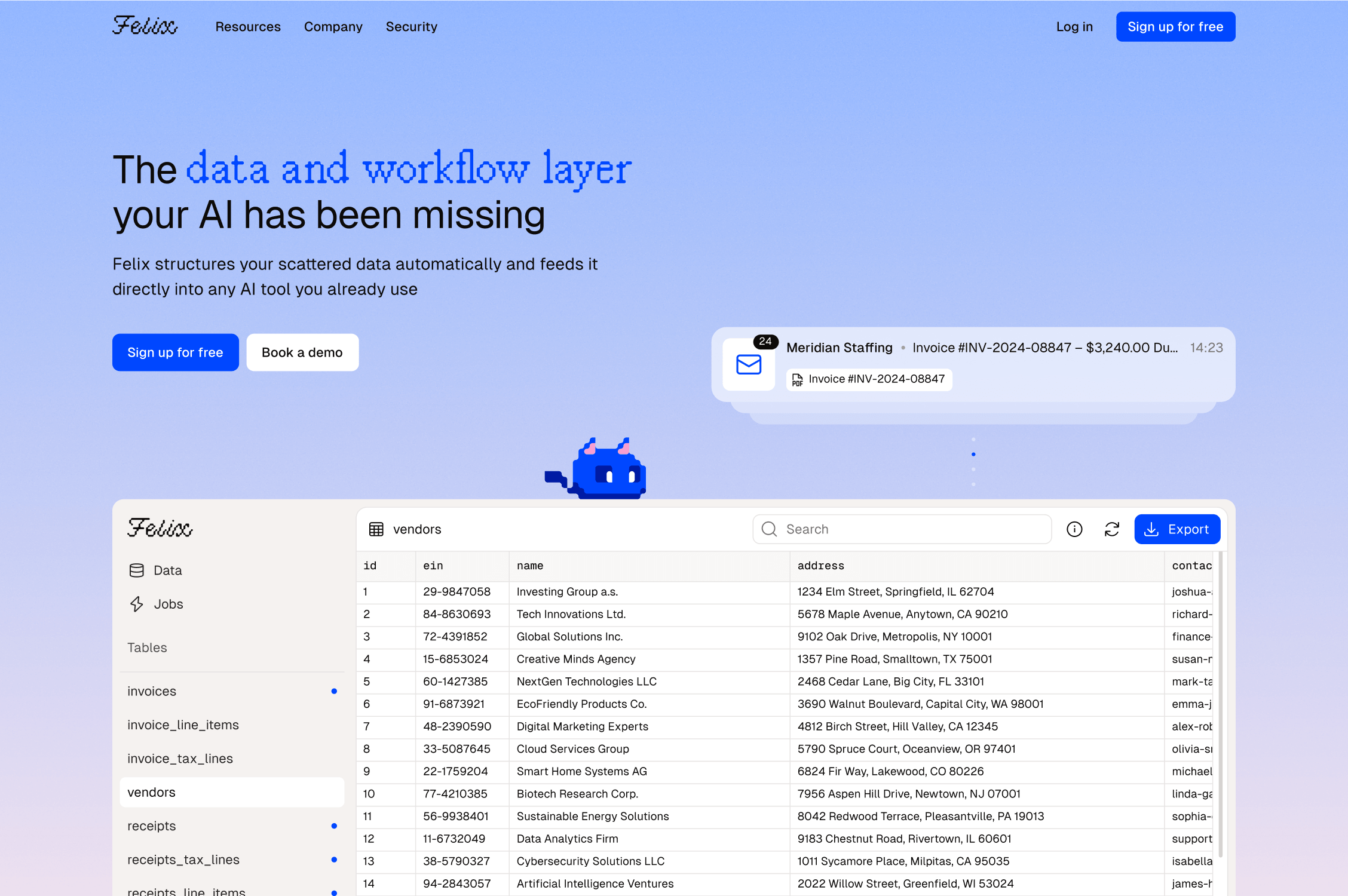 Felix landing page