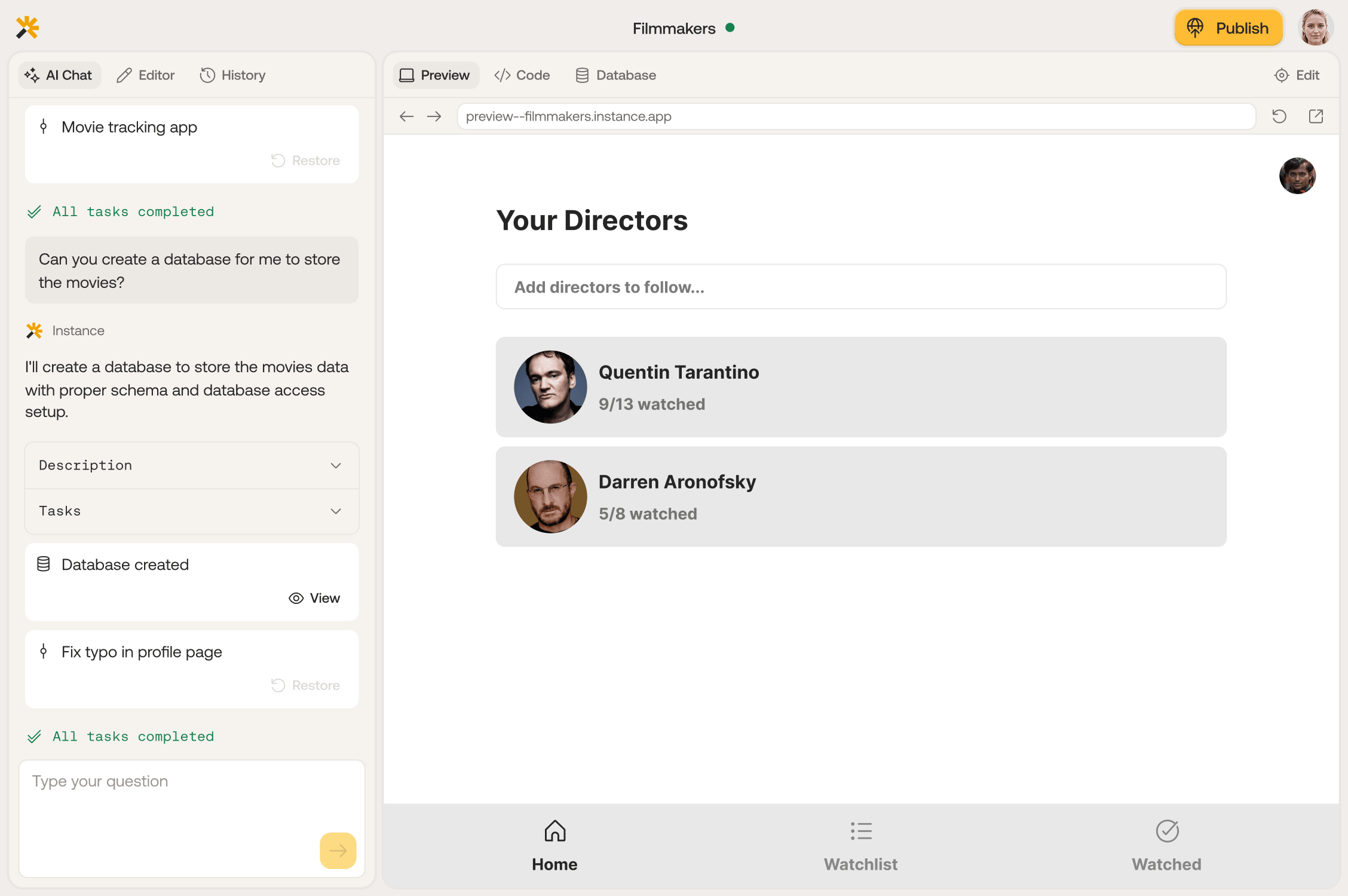Instance web app